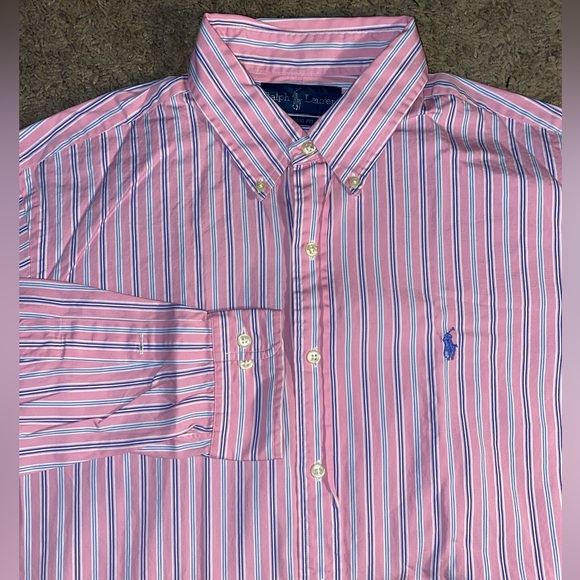 Ralph Lauren Classic Fit Button Up Down Mens Size 16.5 Pink Work Dress Shirt - Picture 2 of 11